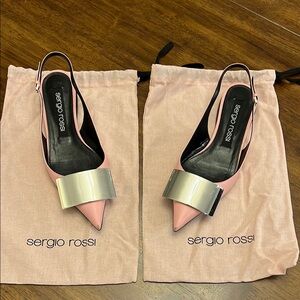 Sergio Rossi Pink Mirror Ballet Slingback Flats